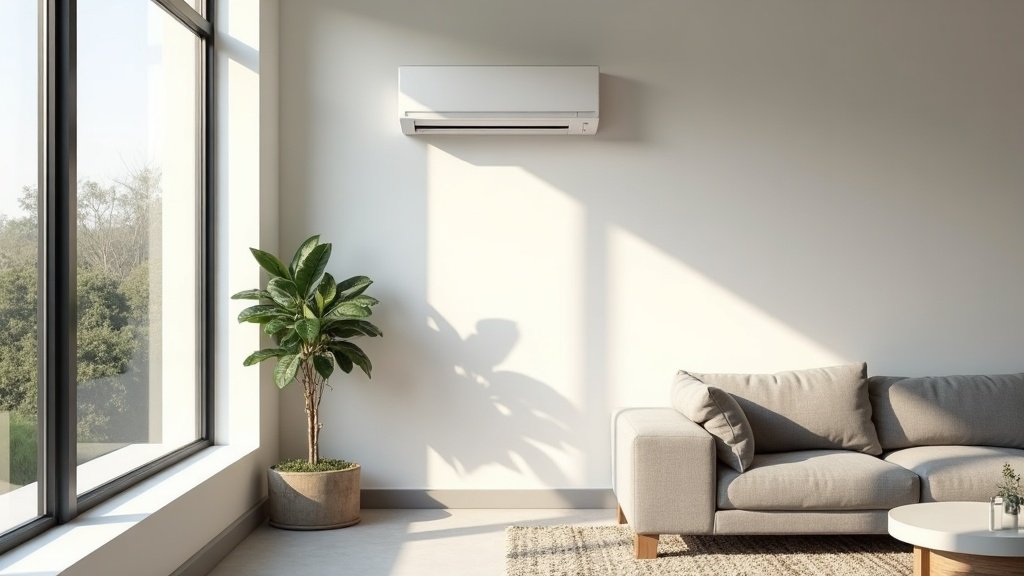 Wall-mounted split-system air conditioner in a bright modern Australian living room