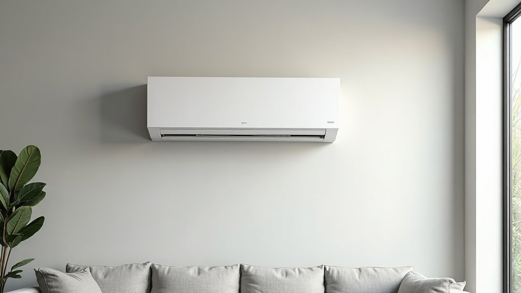 Plain white wall-mounted split-system air conditioner in a modern Australian living room