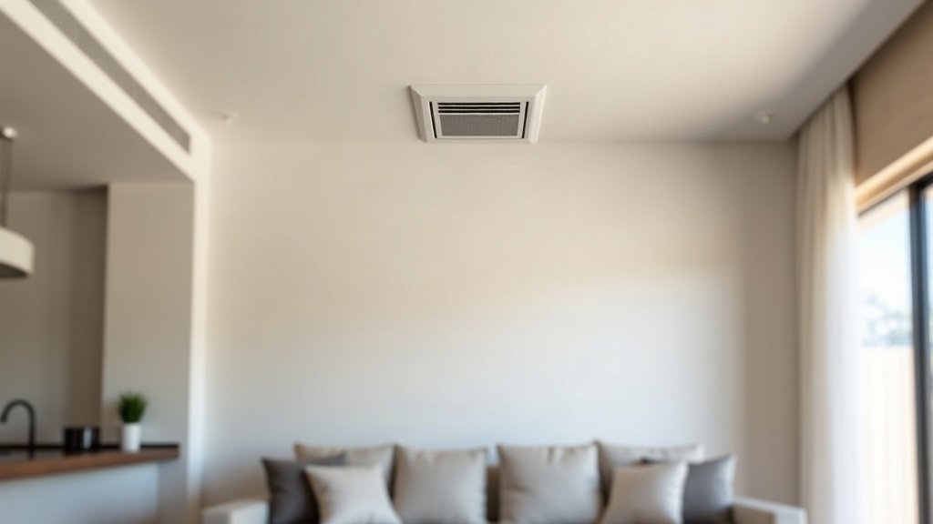Ceiling-mounted ducted air conditioning vent in an Australian living room, part of a zoned ducted system.
