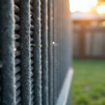 Frost on the aluminium heat exchanger fins of a domestic air conditioner outdoor unit in an Australian backyard on a winter morning